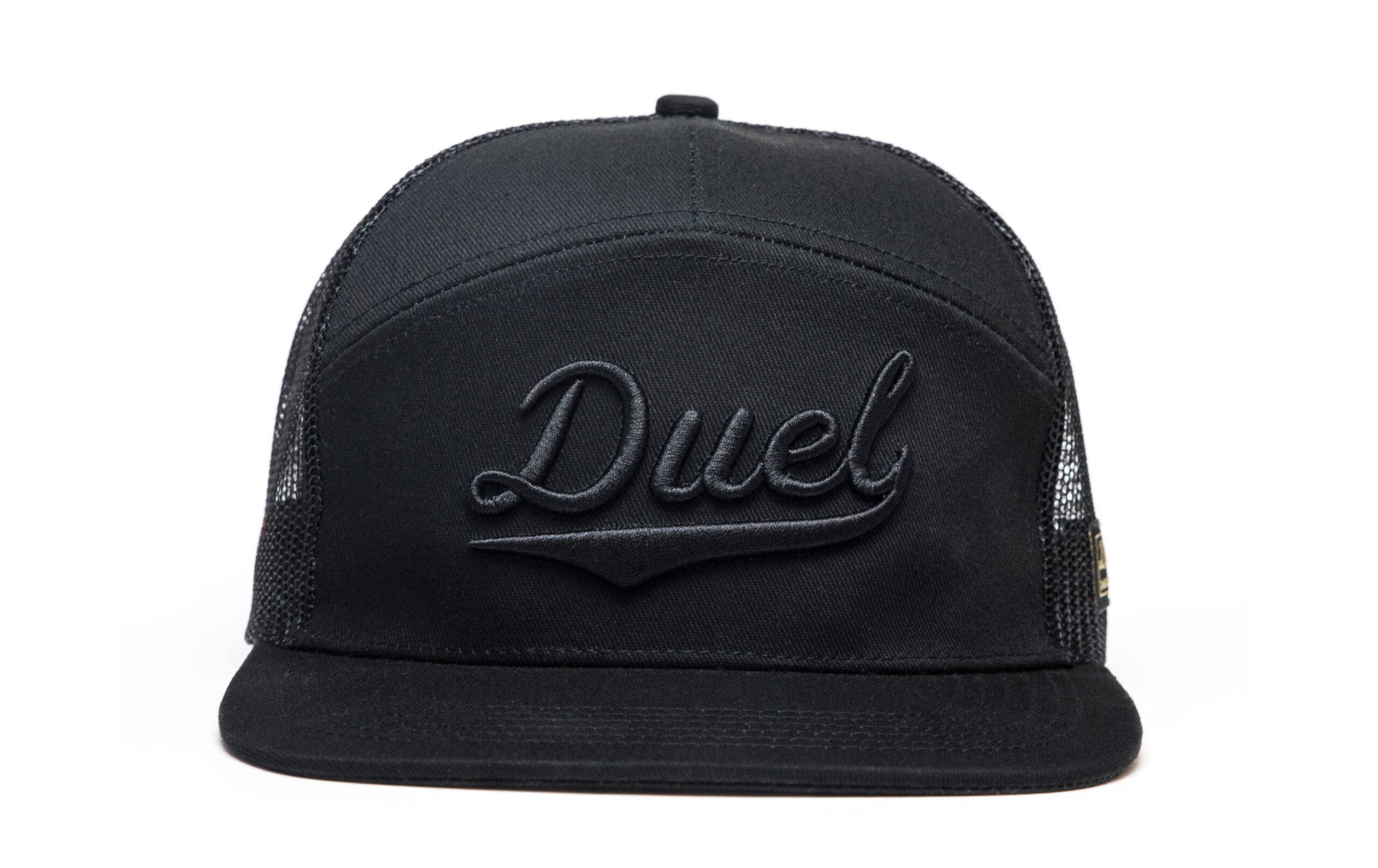 Icon Black Duel Motive Trucker Hat, Black on Back, Front