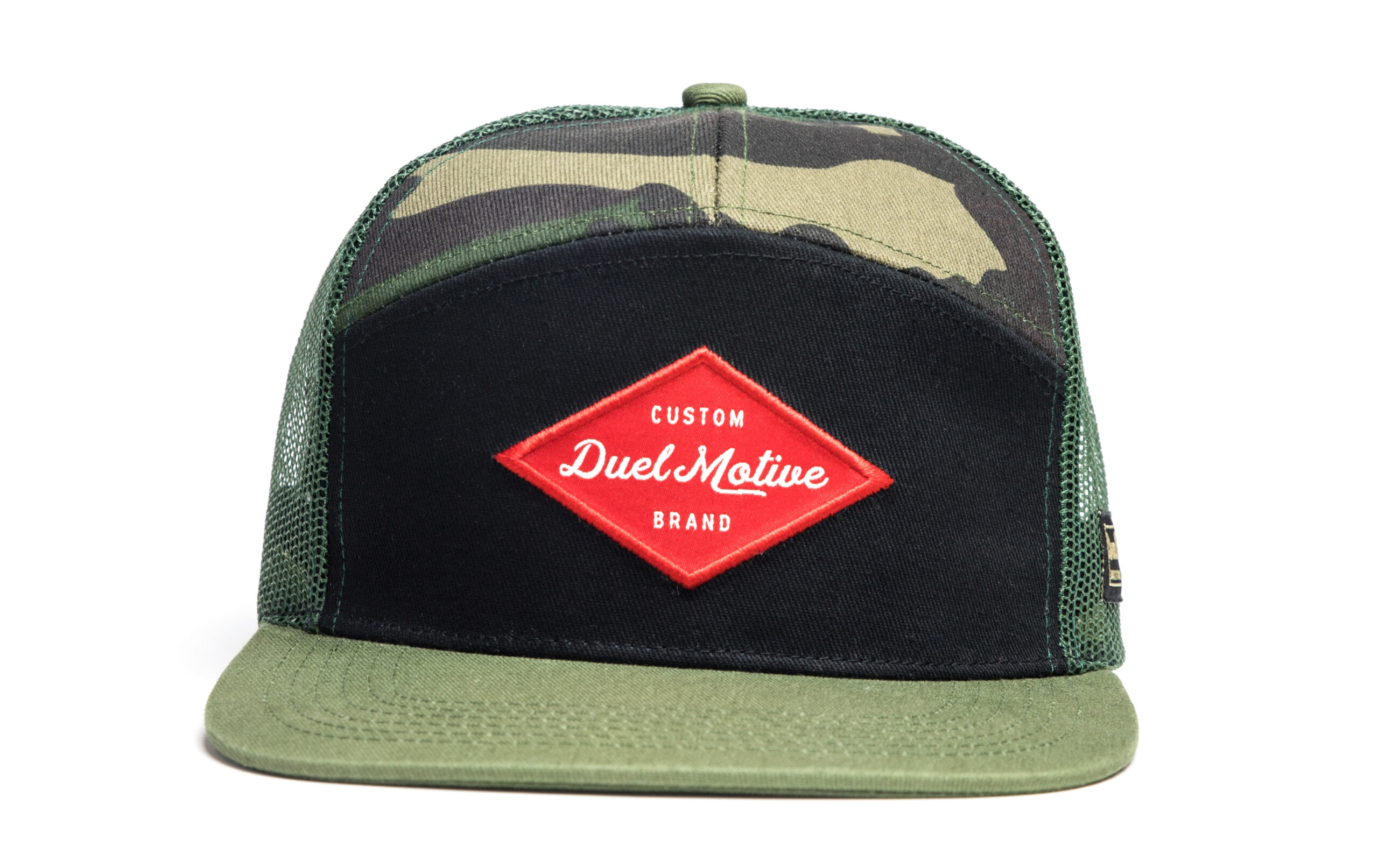 Garage Camo Duel Motive Trucker Hat, Camo and Black, Diamond, Front