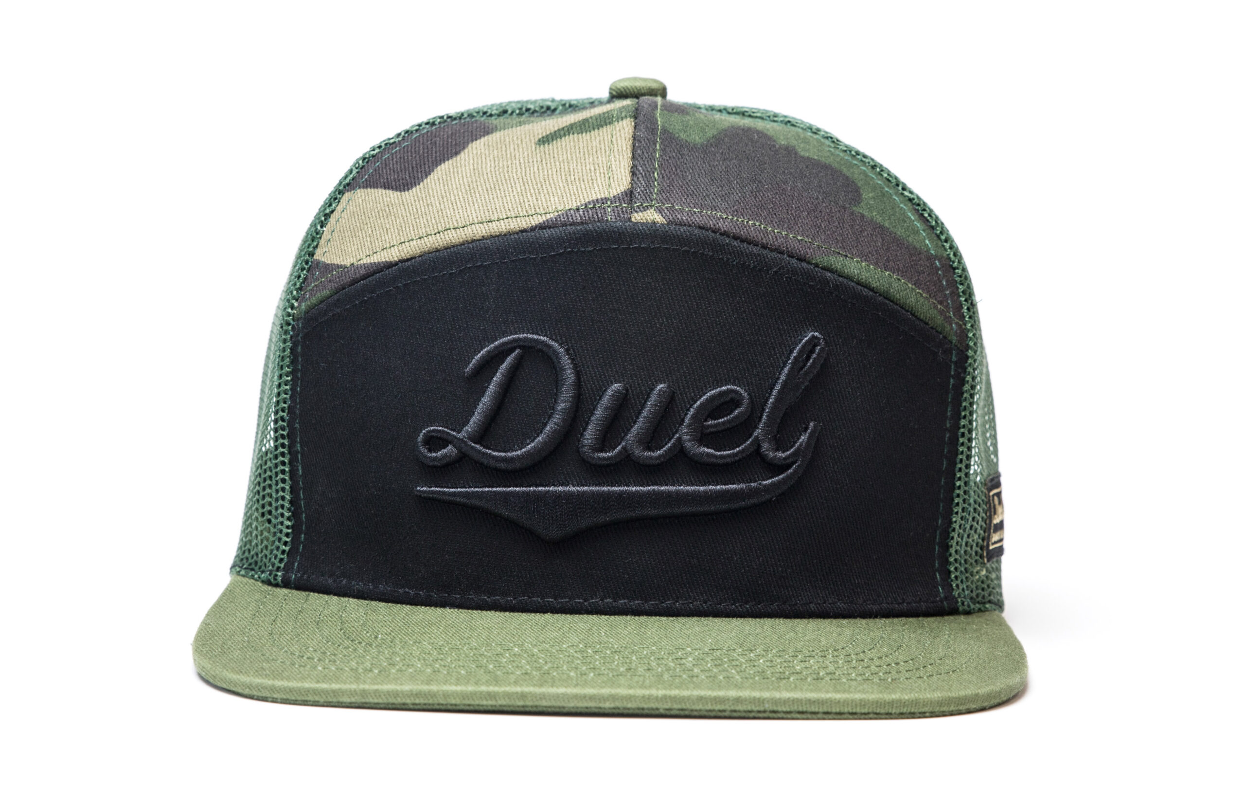 Bonfire Camo Duel Motive Trucker Hat, Camo and Black, Front