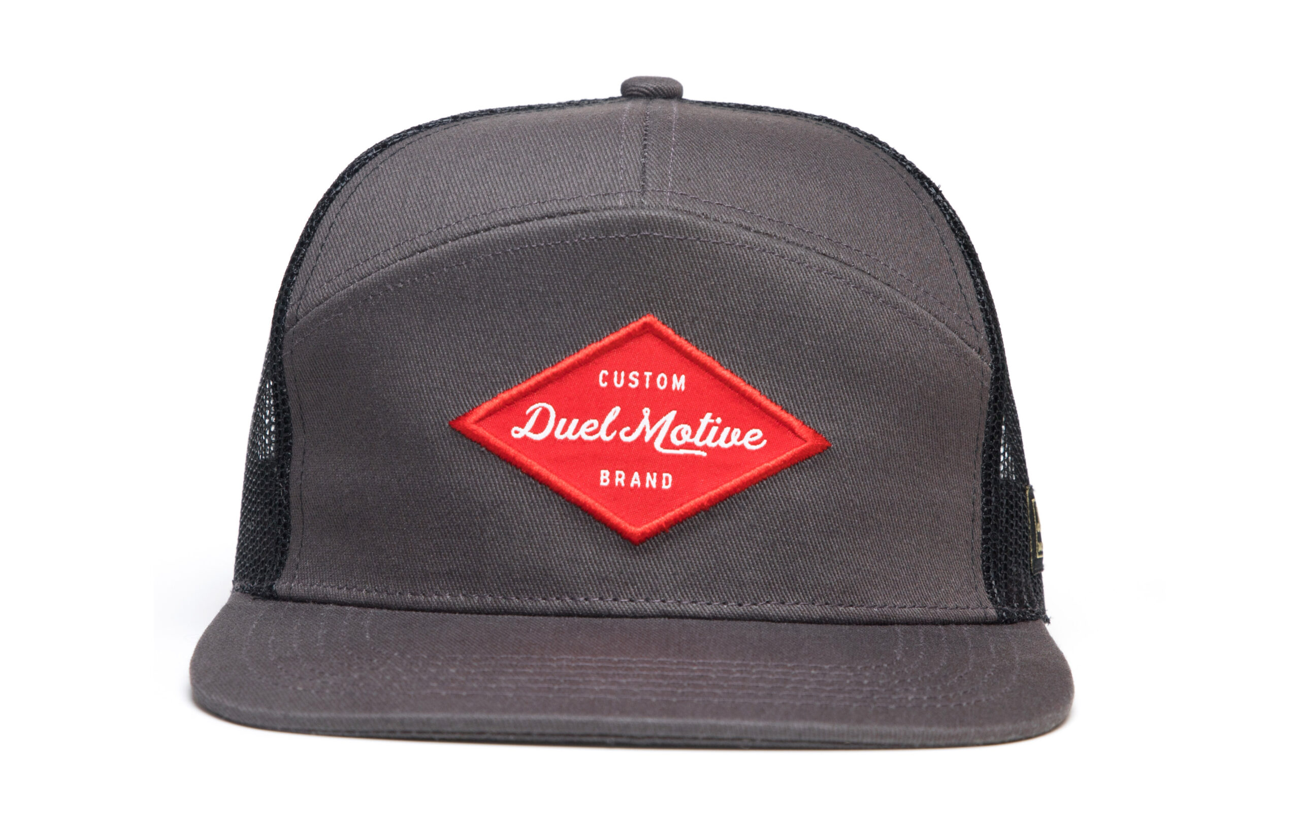 Dawson City Duel Motive Trucker Hat, Grey and Black, Front